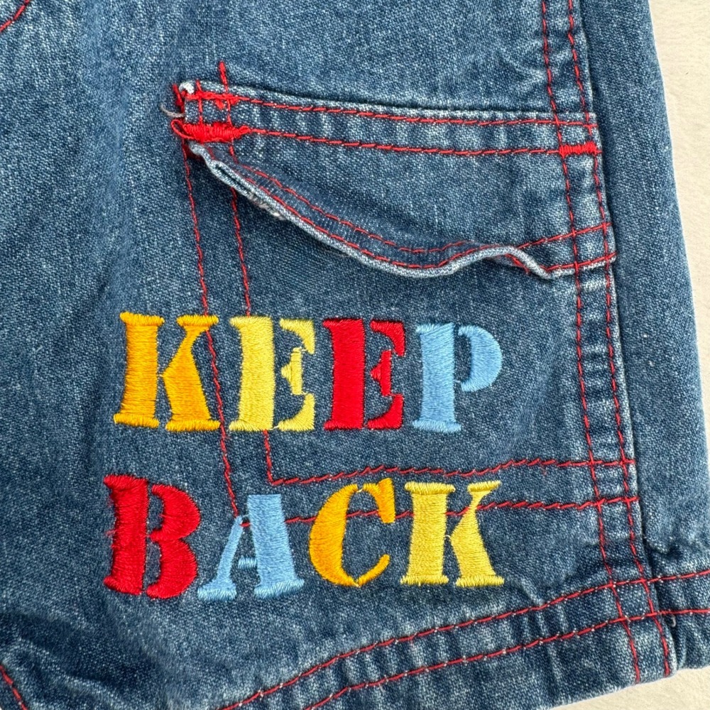 Kids Construction Theme Denim Shortalls 18 Months Vintage Embroidered Overalls - Picture 3 of 6
